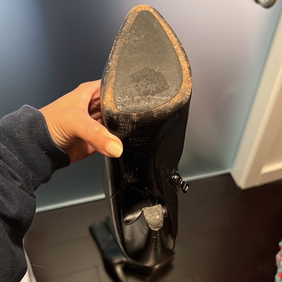 Prada Mid-Calf Black Leather Sock Boots - Picture 7 of 8